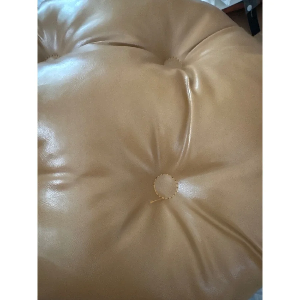 Tan Faux Leather Round Bar Stool Cover Tufted Button Elastic Slipcover Brown